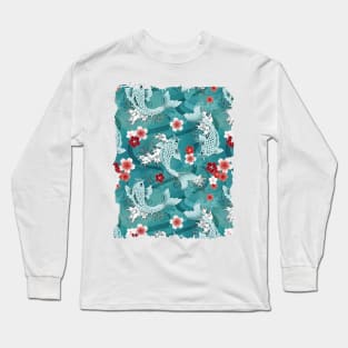 Koi sakura blossom in green Long Sleeve T-Shirt